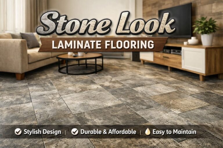 1. Stone look laminate flooring in a modern living room interior